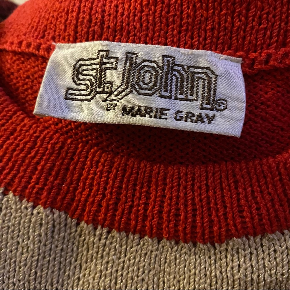 Vintage St.John Sweater Dress Wool Blend Knit Artsy 70’s Orange Tan Size 6